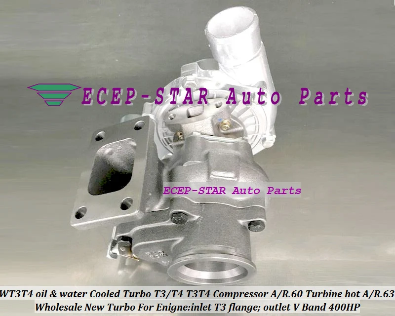 WT3T4 oil Cooled Turbo T3T4 T3T4 Internal Wastegate;Compressor AR .60 Turbine hot AR.63 inlet T3 flange;outlet V Band 400HP  (5)