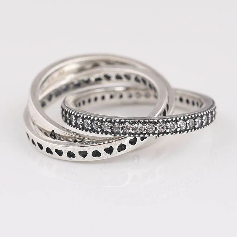 

Authentic 925 Sterling Silver Ring Interlocking Circle Heart Ring With Crystal For Women Wedding Party Gift Fine Europe Jewelry