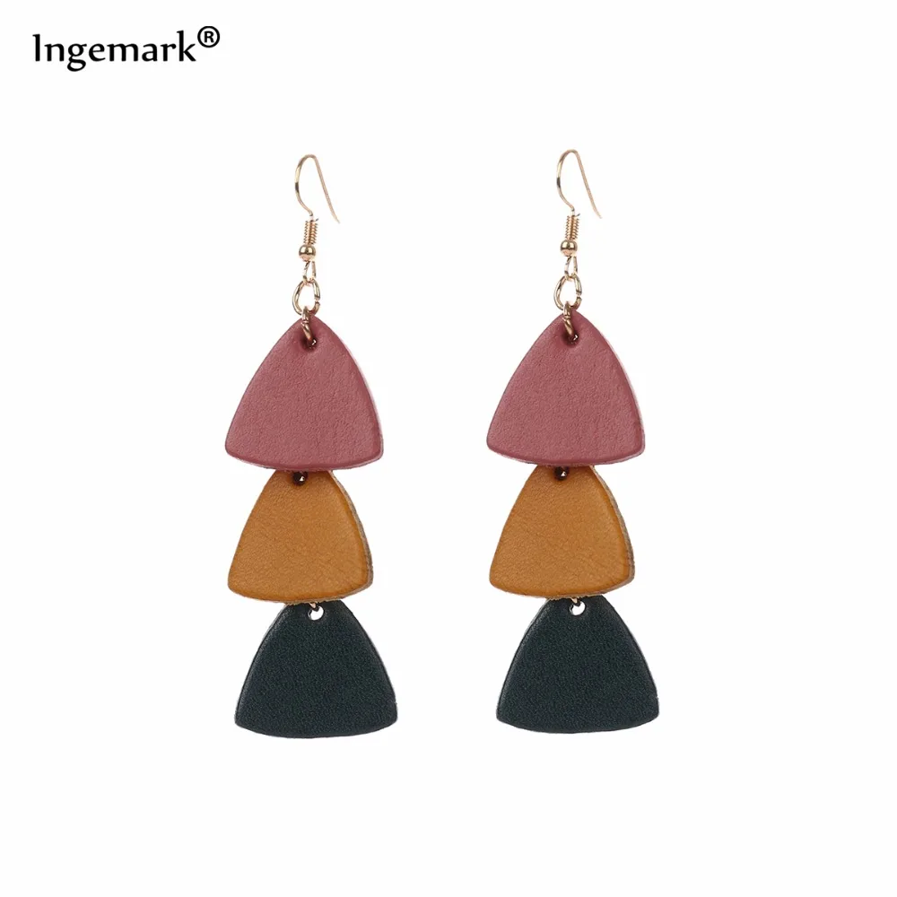 

Ingemark Candy Color Leather Geometric Triangle Dangle Earrings for Women Creative Korean Drop Earrings Brincos Fashion Jewelry