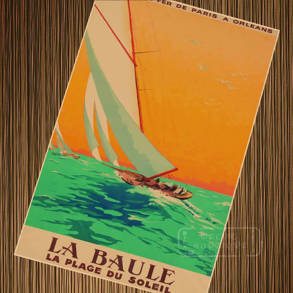 France 1930 Sailing La Baule La Plage Vintage Poster Print Tourism Decor Art