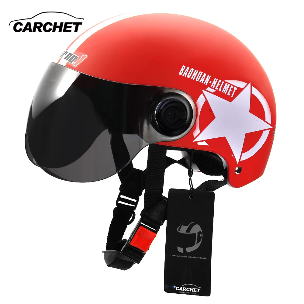 CARCHET Motorcycle Helmet Unisex Half Face Motorcycle Racing Helmet Jet Motorbike Helmet Vintage for Men Star