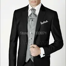 Последний дизайн пальто брюки черный и серый Slim Fit Свадебный Смокинг мужские свадебные костюмы Жених(пиджак+ брюки+ галстук+ жилет