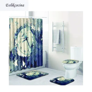 

Free Shipping 4pcs Retro Colock Banyo Paspas Bathroom Carpet Toilet Bath Mats Set Non Slip Tapis Salle De Bain Alfombra Bano