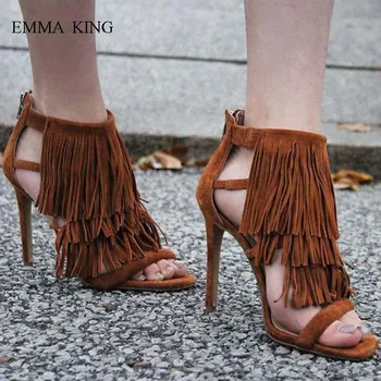 

Hot Popular 2018 Summer Fringed Gladiator Sandals Women Fashion Fringed Thin High Heels Sandalias Mujer Party Pumps Shoes Woman