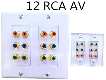 

12 RCA/PHONO Female Gold Wall Outlet Dual Audio Socket Face Plate ABS