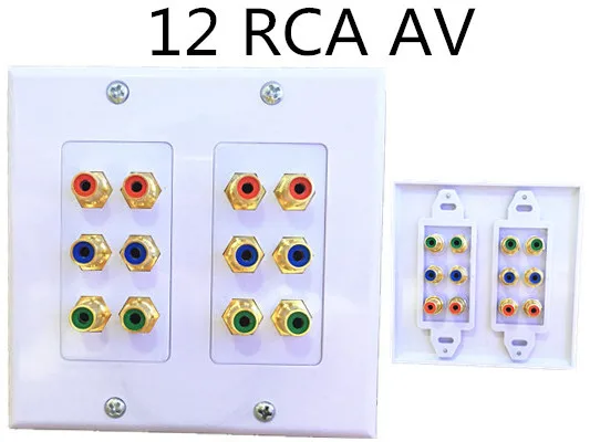 12 RCA/PHONO розетка Золотая настенная двойная аудиорозетка лицевая пластина ABS|wall audio