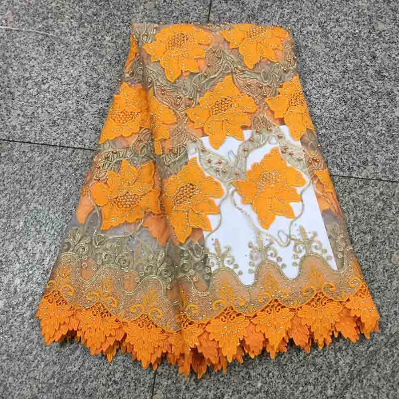

Orange 2018 Latest Design French Nigerian Guipure Lace Fabric High Quality Tulle African Laces Fabric Wedding African Net Lace