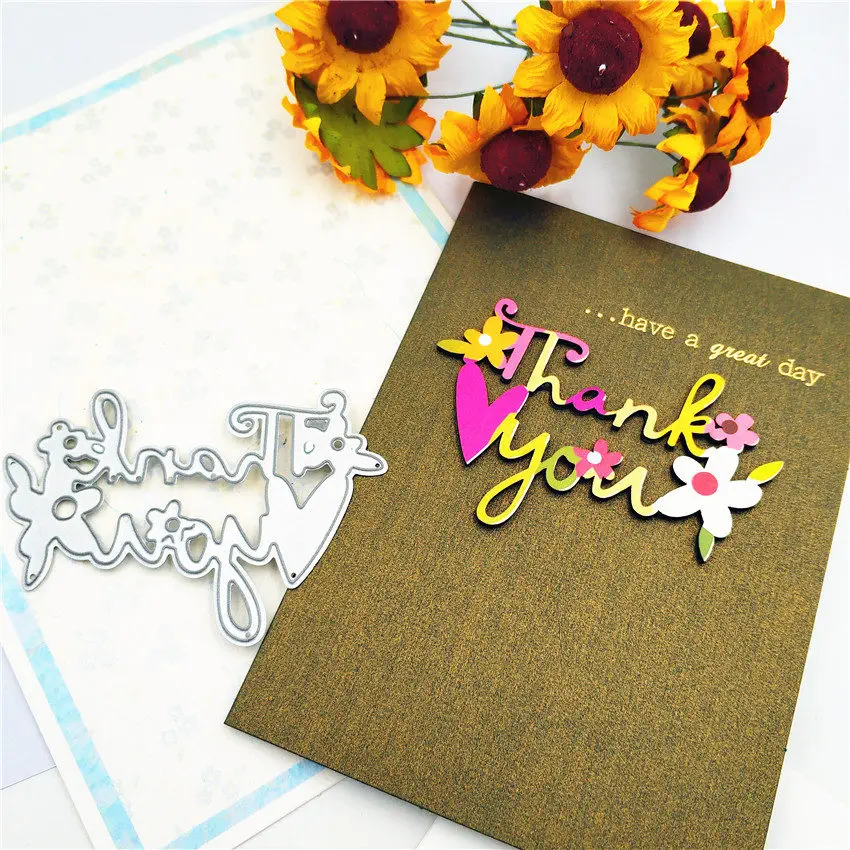 

Thank You Words Flower Metal Cutting Dies Stencils for Scrapbooking DIY Embossing Folder Paper Cards Maker Handmade Album Crafts