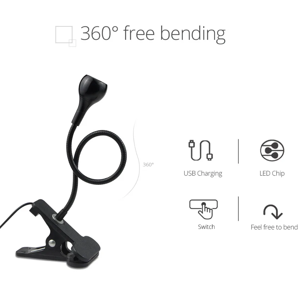 USB Desk lamp Flexible LED Table lamp Bed Study Reading Book lights With Holder Clip 360 degree Ben