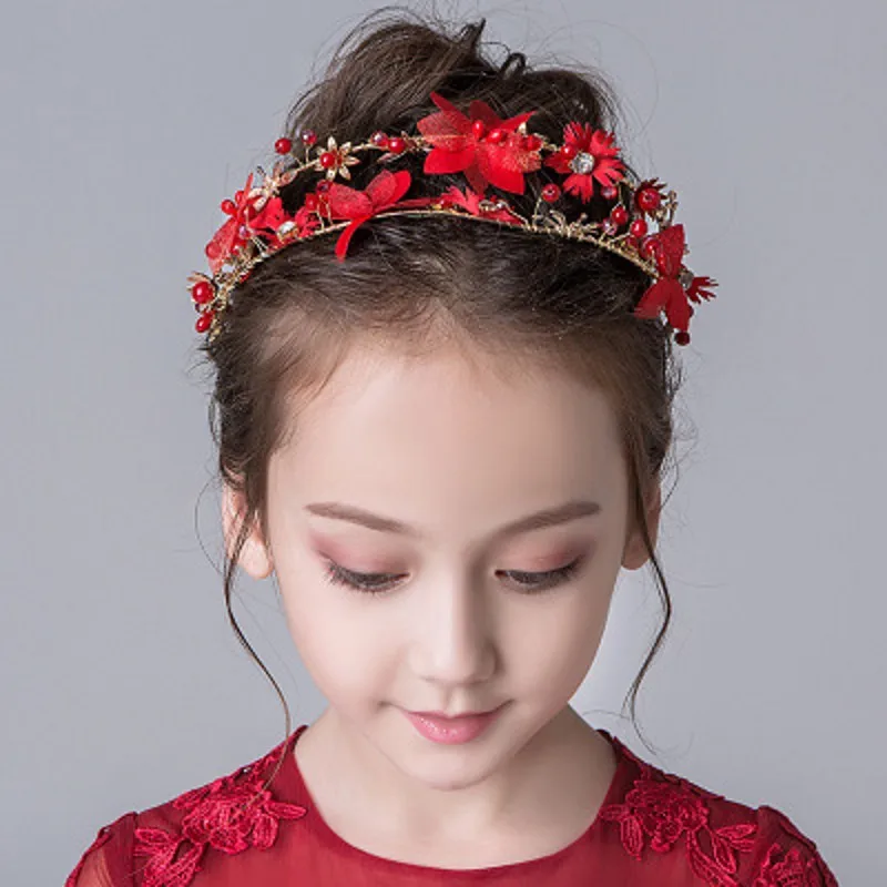 Drop-Ship-Girls-Birthday-Hair-Ornaments-Children-s-Hair-Red-Crown-Princess-Flower-Children-s-Lovely
