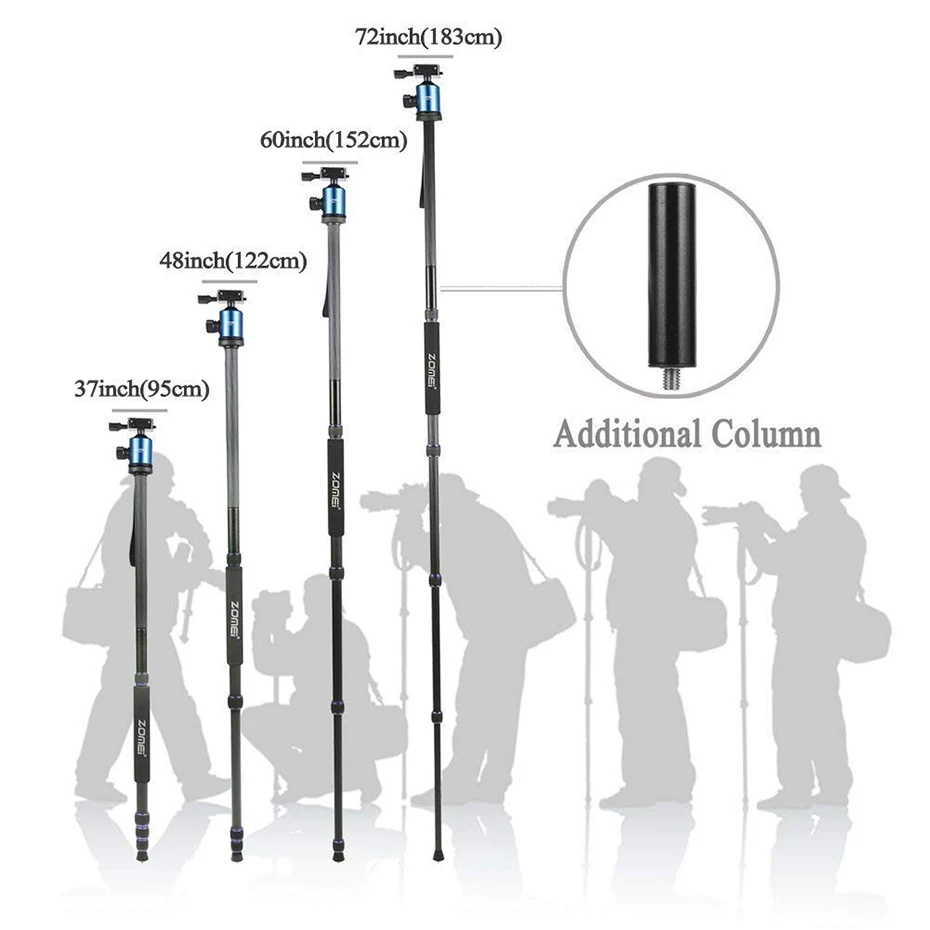Штатив ZOMEI Z818C для камеры, монопод из углеродного волокна, дорожный штатив с шаровой головкой 360 градусов и сумкой-подставкой для SLR DSLR цифровой камеры