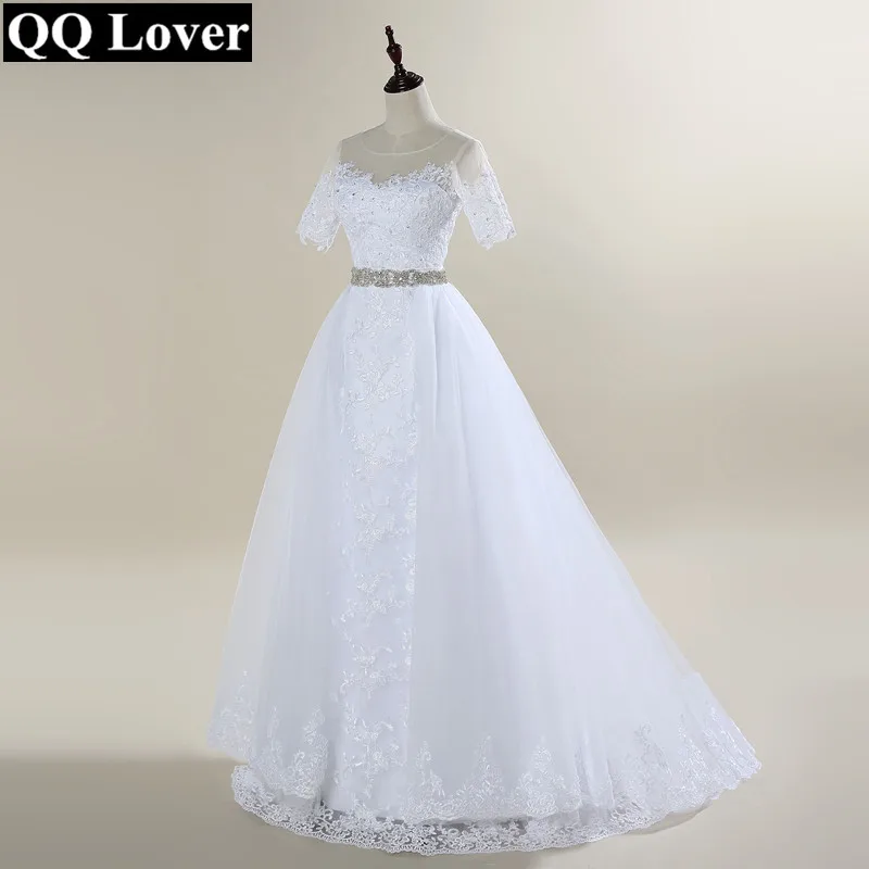 

QQ Lover 2019 2 In 1 Mermaid Wedding Dresses Custom made Plus Size Detachable Train Vestido De Noiva