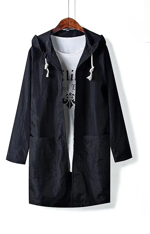 Мужская длинная рубашка Корейская Chemise облегающая мужская Тонкая Повседневная мужская рубашка с длинным рукавом с капюшоном Защита от солнца дешевая мужская одежда - Цвет: Black2