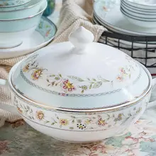 9 дюймов, Цветочная супница из костяного фарфора, фарфоровый контейнер для еды, керамические буфеты, винтажная коробка для супа