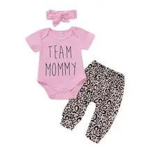 Focusnorm/Модная однотонная одежда с короткими рукавами для новорожденных девочек от 0 до 24 месяцев топы, комбинезон с леопардовым принтом, длинные штаны повязка на голову