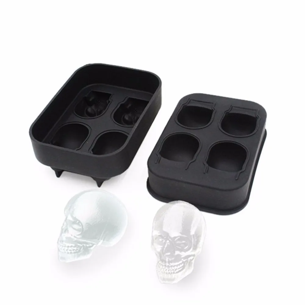 

4 Creative Whisky Wine Silicone 3D Ice Ball Cube Tray Skull Shape Mold Chocolate Baking Party Biscuit Cake Chocolate Maker Mould