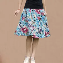 Модные женские туфли летние хлопчатобумажная льняная юбка с цветочным рисунком Юбка-миди Высокая Талия плиссированная юбка юбки Для женщин LY29