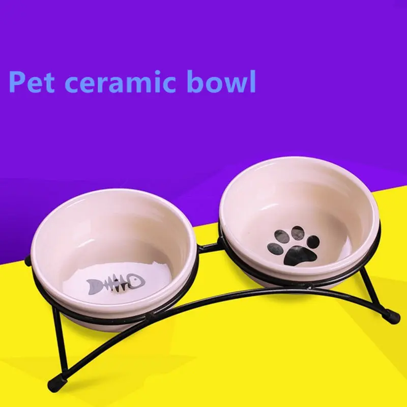 

New Double Ceramics Pet Bowls for Dog Cat Puppy Non-Slip Food Water Dual-use Feeding Dish Supplies Pet Dog Feeder Pet Products
