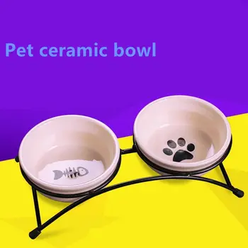 

New Double Ceramics Pet Bowls for Dog Cat Puppy Non-Slip Food Water Dual-use Feeding Dish Supplies Pet Dog Feeder Pet Products