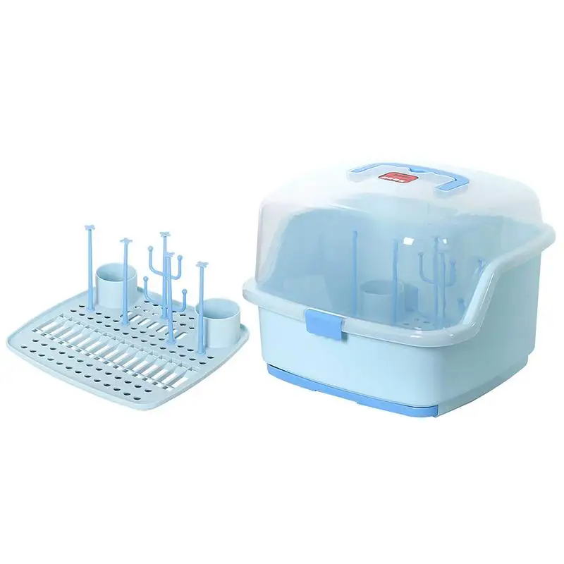 

Baby Portable Bottle Drying Racks with Anti-dust Cover Large Nursing Bottle Storage Box Baby Dinnerware Organizer