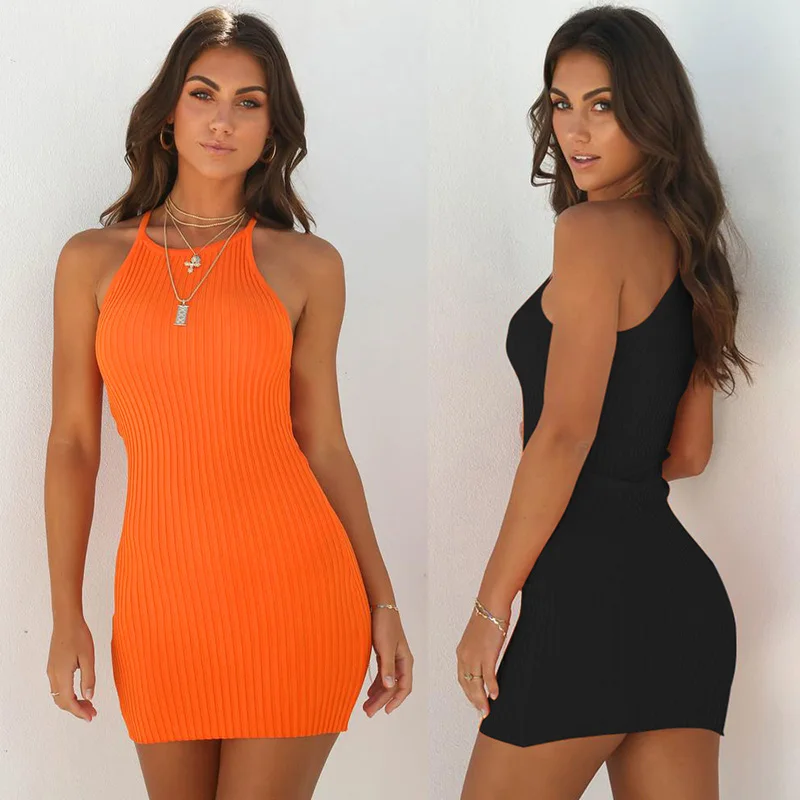 

HUAN BEAUTY Women'S Dress Summer Mini Dresses O Neck Tank Slim Mini Short Knitted Bodycon Sexy Party SunDress HB-MZC2578