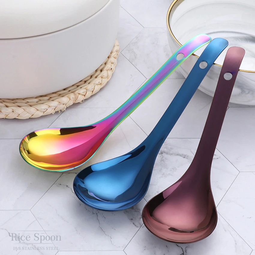 

Stainless Steel Porridge Soup Rice Spoon Elegant Colorful Cooking Utensils Food Serving Scoop for Home/Restaurant/Hotel Kitchen