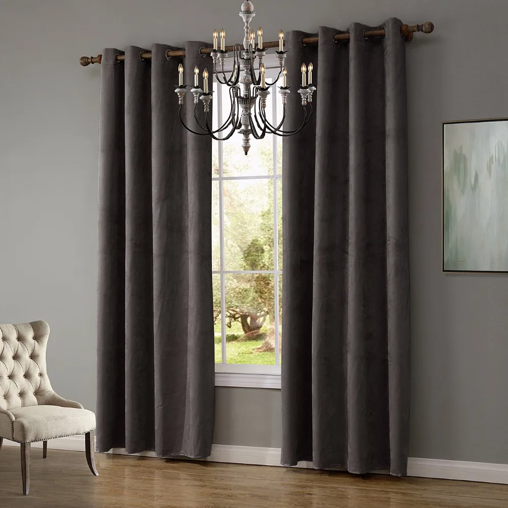 1 Piece Suede Fabric Gray Curtains For Living Room Semi Blackout