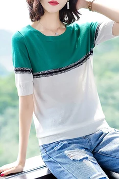 

Girls'T-shirts Short Sleeves Thin Ice Threaded Bottom Shirts 2020 New Fashion Summer Loose Top