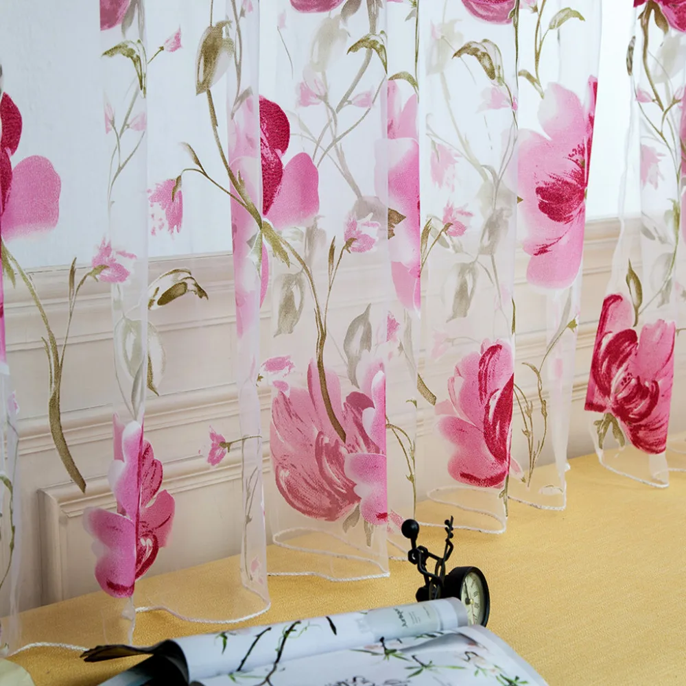 

Cute Leaves Tulle Curtains Blinds Voile Pastoral Style Willow Floral Window Decorative cortinas for bedroom Living Room 10