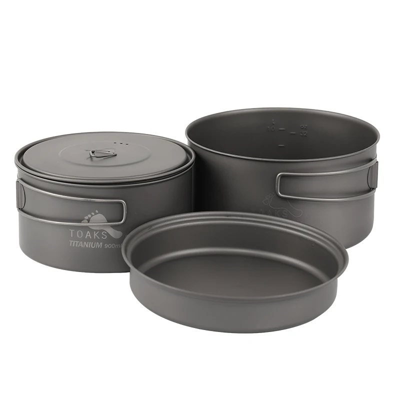 

TOAKS Outdoor Camping Titanium Cookware set Three-piece 1350ml+900ml+300ml Pot and Frying Pan Ultralight Portable for Picnic