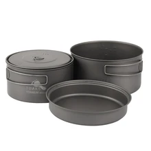 TOAKS Outdoor Camping Titanium Cookware set Three-piece 1350ml+900ml+300ml Pot and Frying Pan Ultralight Portable for Picnic toaks 1600ml cookware set ultralight titanium pot frying pan outdoor camping titanium bowl titanium cup picnic