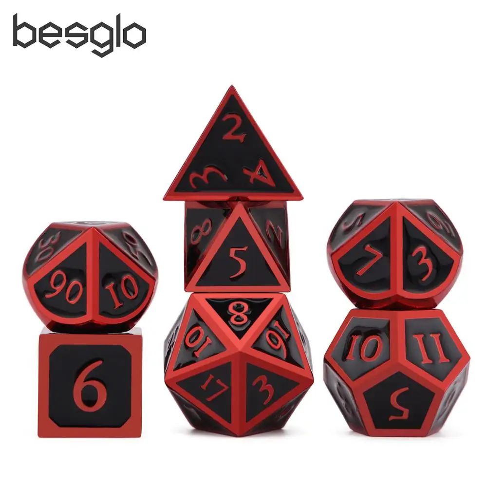 Preise Geheimnis Metall Würfel Rot Schwarz für Dungeons und Drachen RPG MTG Mathematik Lehre D4 D6 D8 D10 D % d12 D20