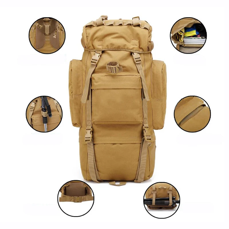 Multifunctional 65L Tactical Bag Army Military Backpack Outdoor Travel