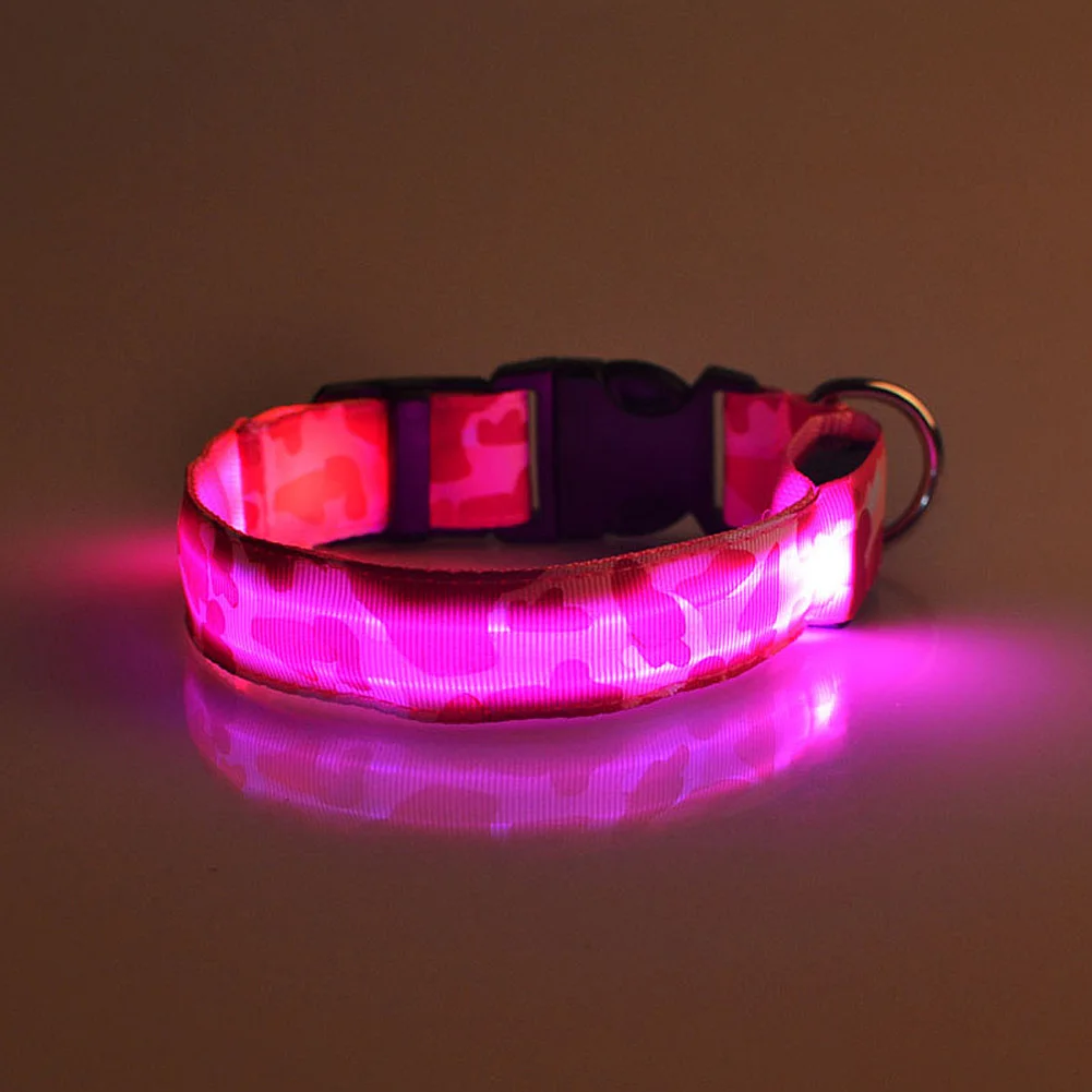 Светящийся мигающий светодиодный нейлоновый ошейник с камуфляжным дизайном для щенков, светящиеся украшения для домашних животных, Товары для детей#0928 - Цвет: Pink