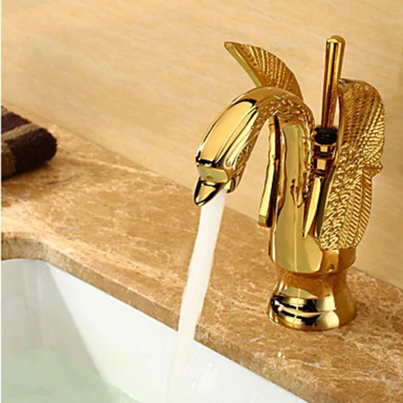 BECOLA Free shipping swan sink faucet animal faucets single handle gold