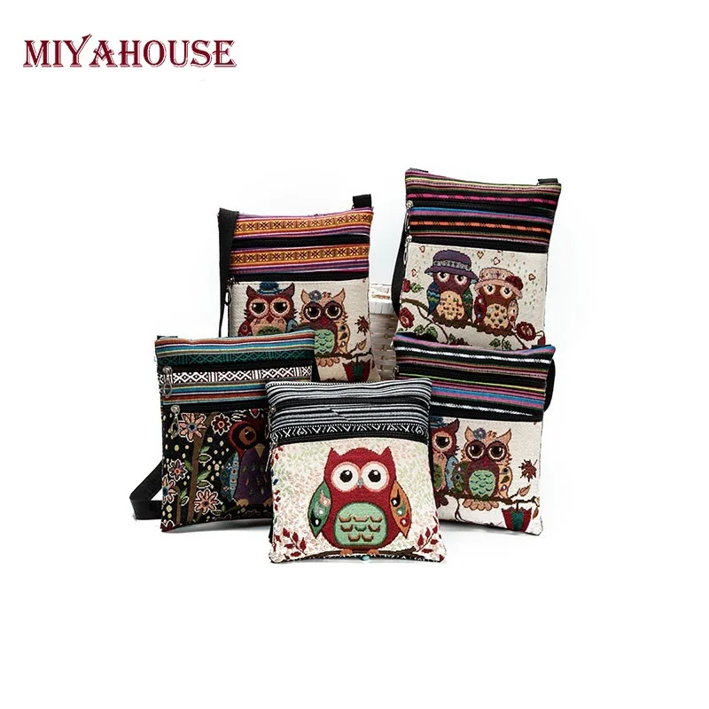 Милая женская сумка Miyahouse через плечо с рисунком совы Женская холщовая мини-сумка