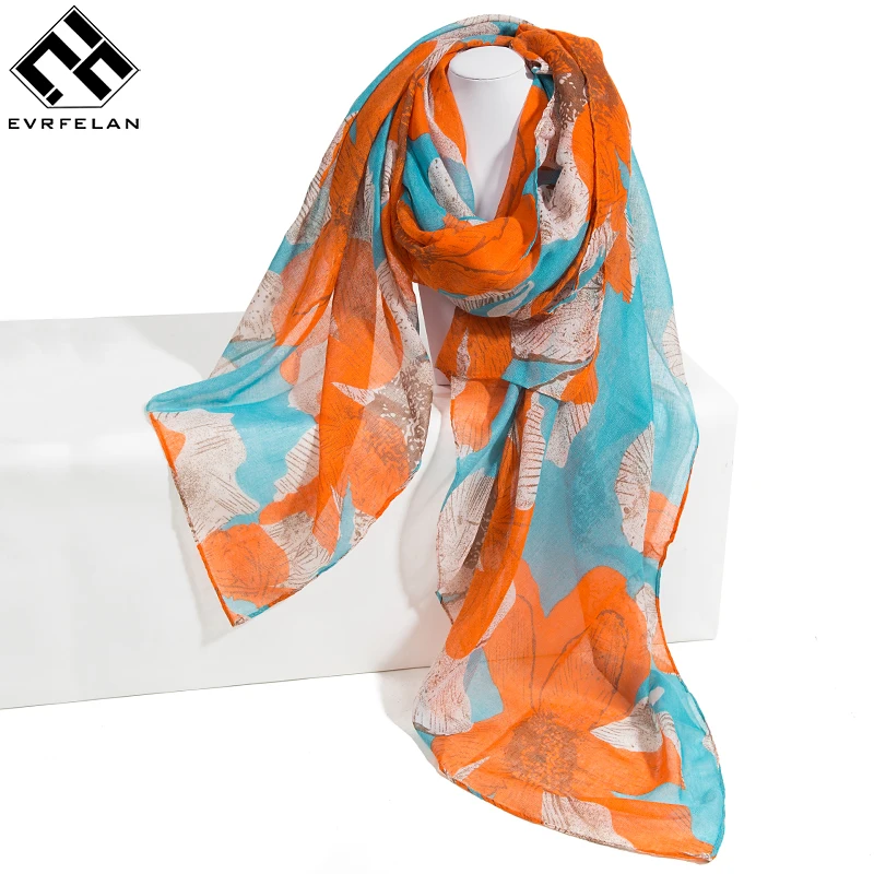 New Design Long Thin Scarves Women Orange Black Blue Soft Scarf For