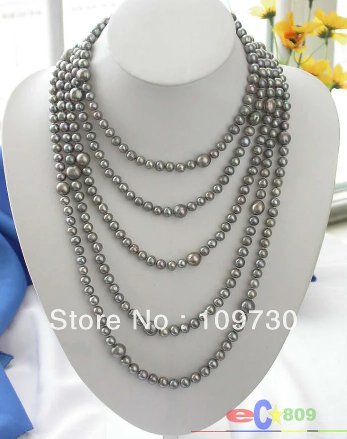 

Jewelry 0012037 100" 11MM gray round FRESHWATER CULTURED PEARL NECKLACE