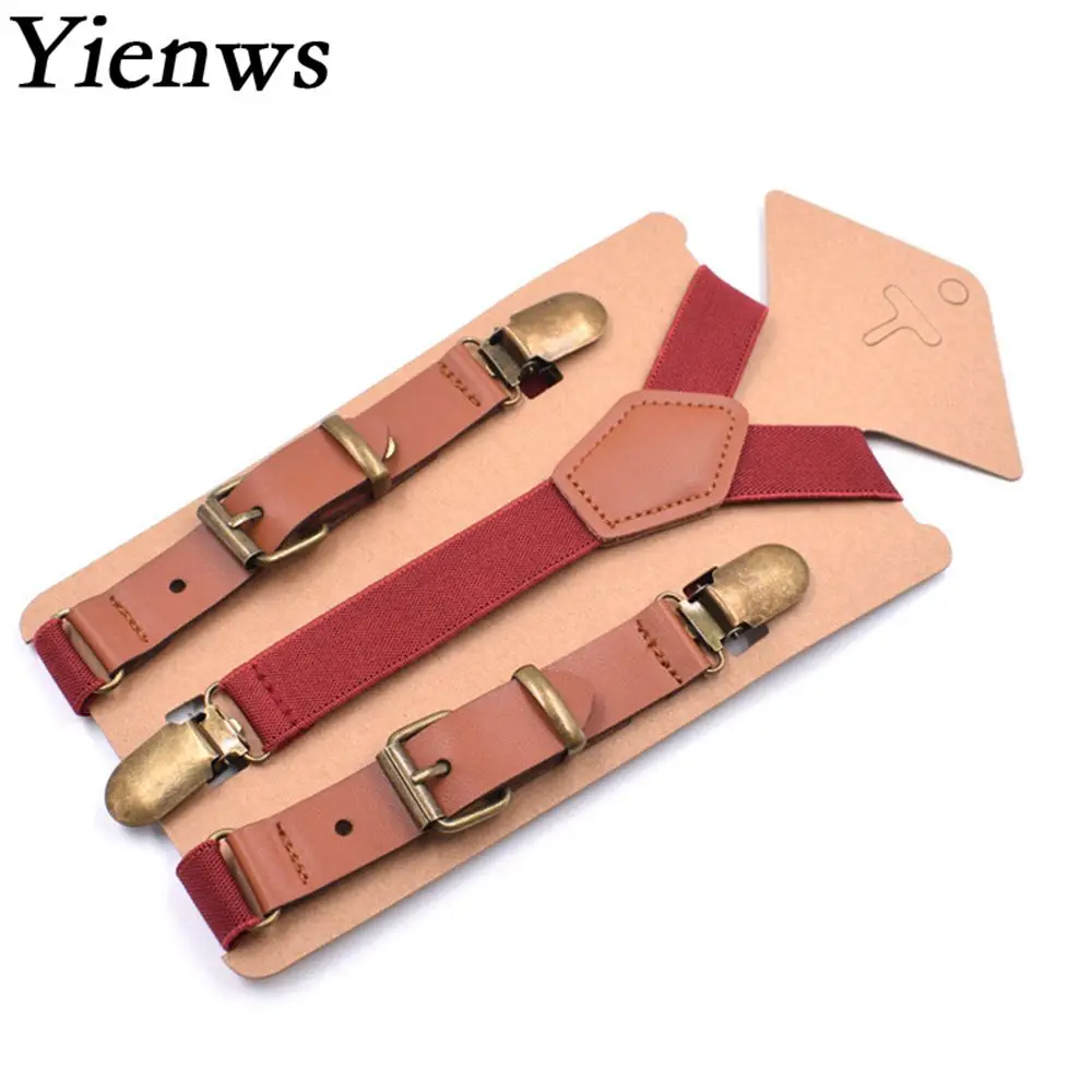 

Yienws Leather Suspenders Men Vintage Pant Strap Braces for Man Brown Burgundy Adultes Tirantes Cuero Bretels 115cm YiA055