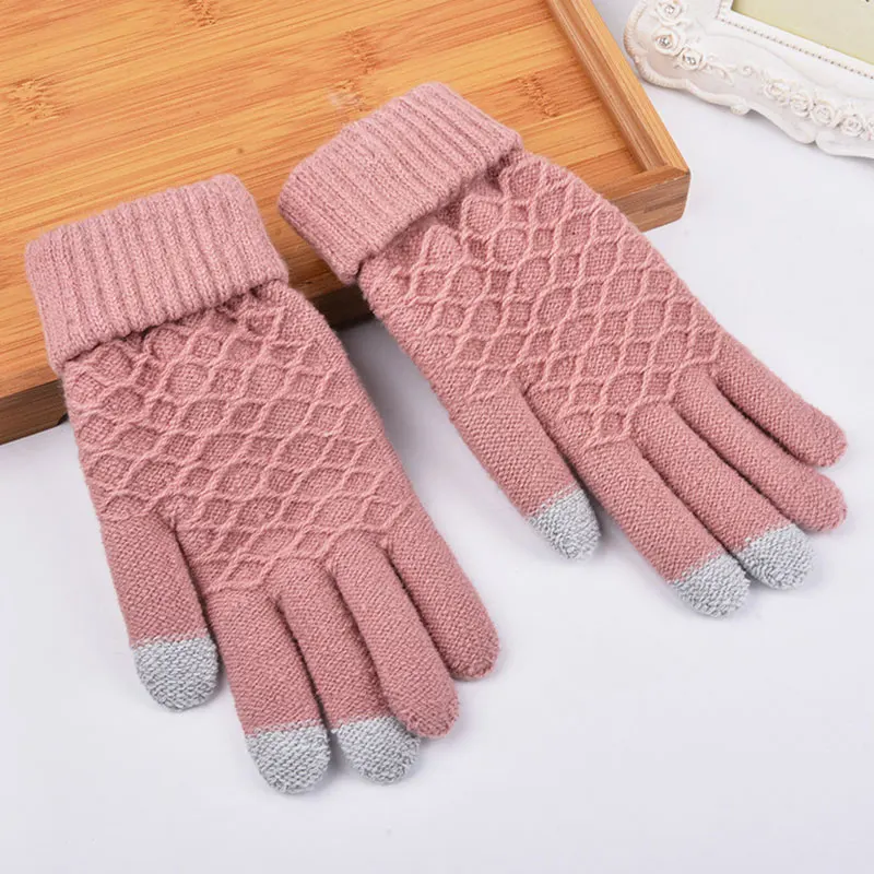 Модные зимние теплые Vogue однотонные вязаные перчатки с полным пальцем варежки для смартфона касания экрана KS-доставка