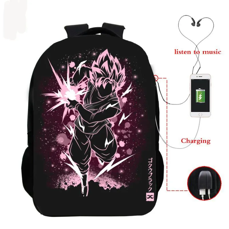 Dragon Ball Z Super Mochila рюкзак с Гоку для наушников школьные сумки дорожные сумки Повседневная сумка для книг usb зарядка SAC A DOC