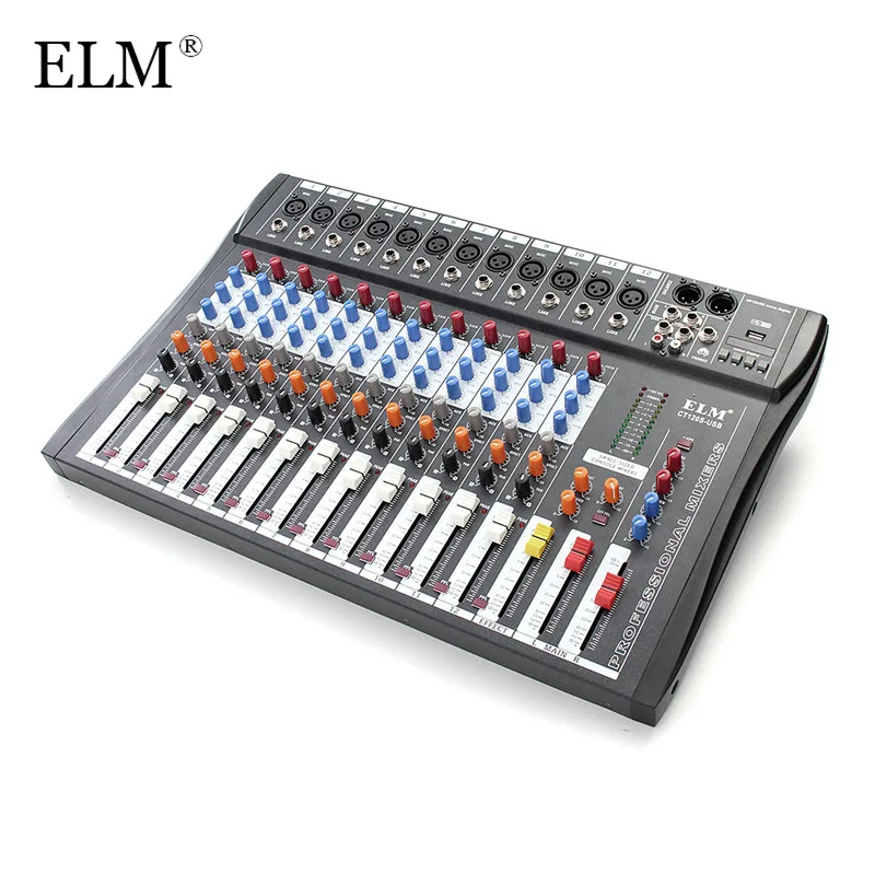 

ELM Professional 12 Channel Karaoke Audio Mixer Digital Microphone Sound Console Mixing Amplifier 48V Phantom Power With USB