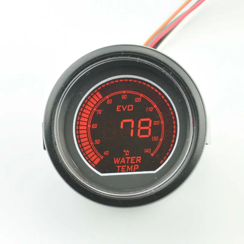 52mm Digital LCD car motorcycle Racing Refit Water temperature gauge Black shell Red and blue Backlight