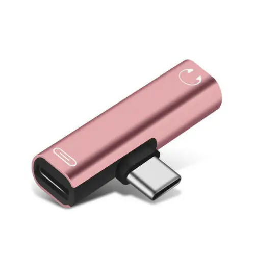 Type-C до 3,5 мм разъем аудио наушники USB-C зарядный переходник-разветвитель - Цвет: Розовый