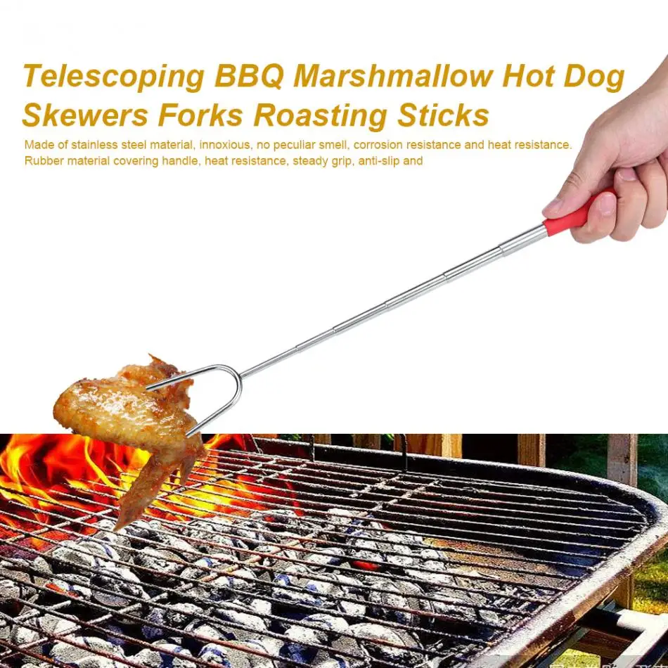 5Pcs Barbecue Stainless Steel BBQ Forks Hot Dog Sticks Camping Party