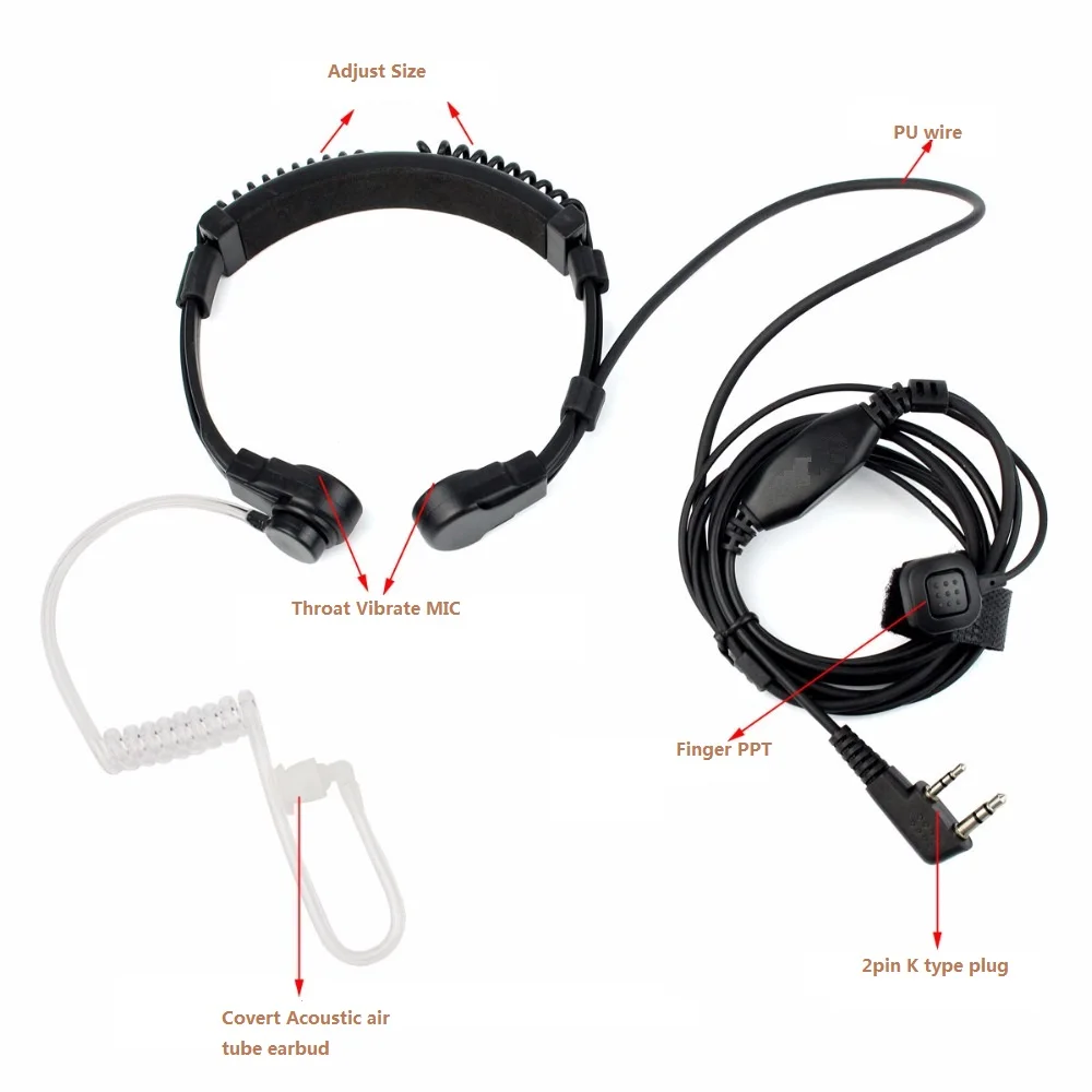 Heavy Duty Throat Mic Earpiece Headset for Baofeng GT-3 UV82 UV-8 D BF666S 2-Pin