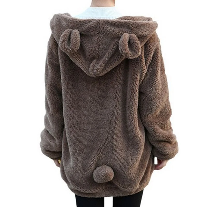 

Hot Sale Women Hoodies Zipper Girl Winter Loose Fluffy Bear Ear Hoodie Hooded coat Warm Outerwear Cute Sweatshirt Hoody
