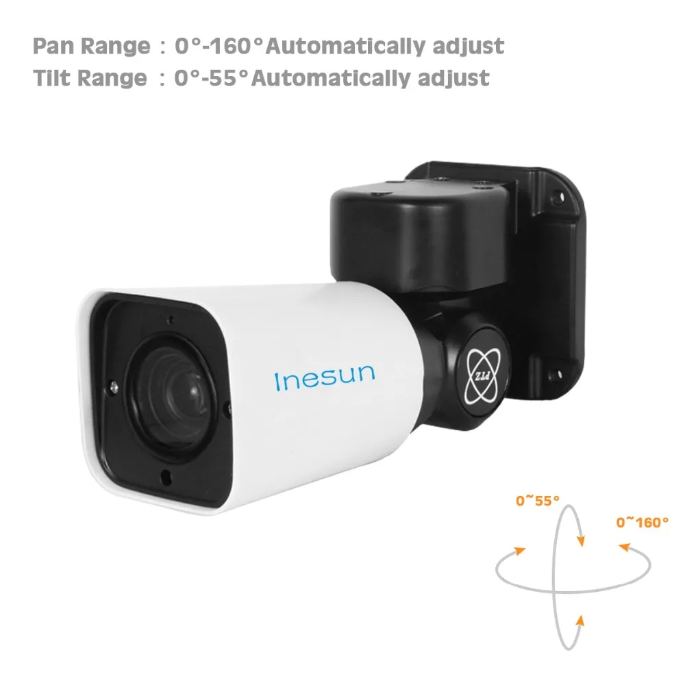 Inesun Открытый PoE PTZ IP камера безопасности 2MP HD 1080P 4X оптический зум IP66 водонепроницаемый 120ft ИК ночного видения обнаружения движения