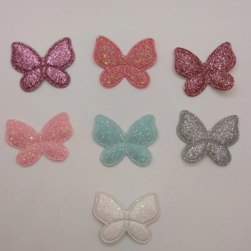 

500pcs/Lot 3cm Wholesale Butterfly padded appliques glittery patches for scrapbooking DIY hair accessories
