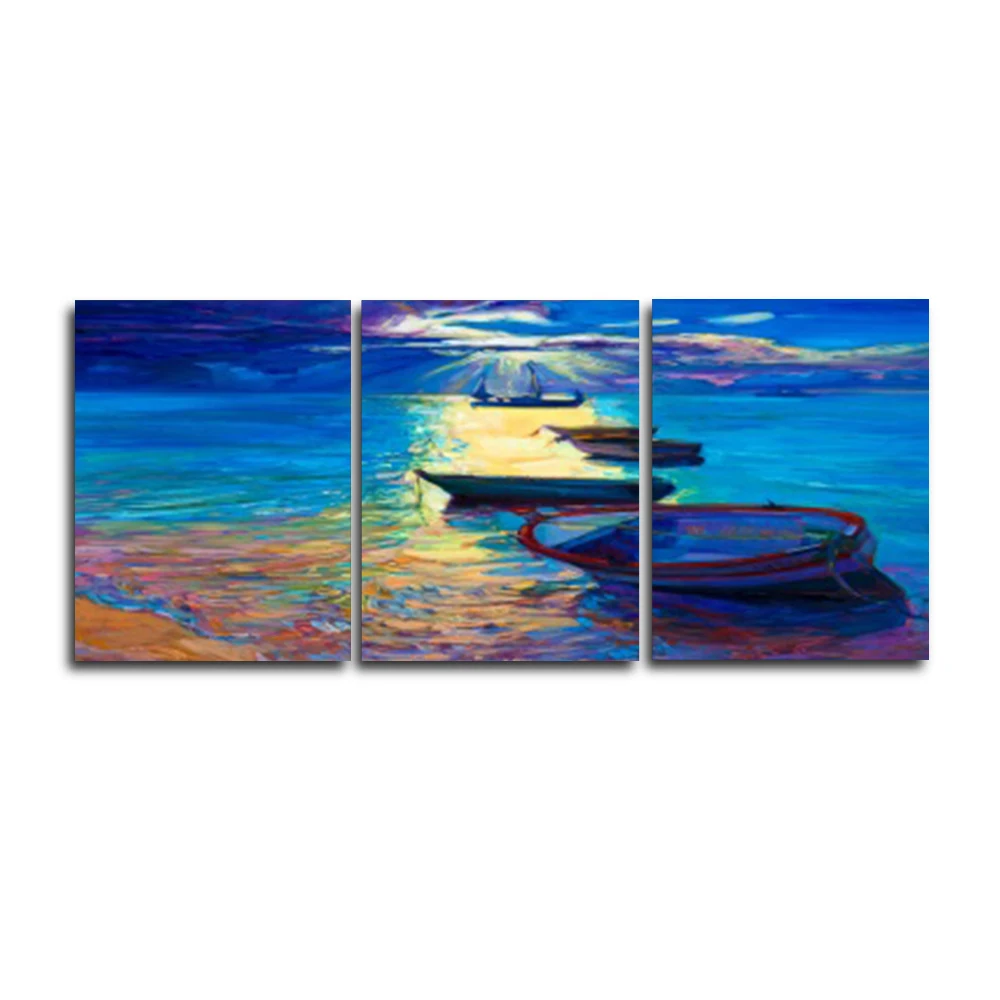 

Laeacco 3 Panel Seaside Sunrise Wall Art Outside Posters and Prints Canvas Painting Home Decor Picture Living Room Decoration